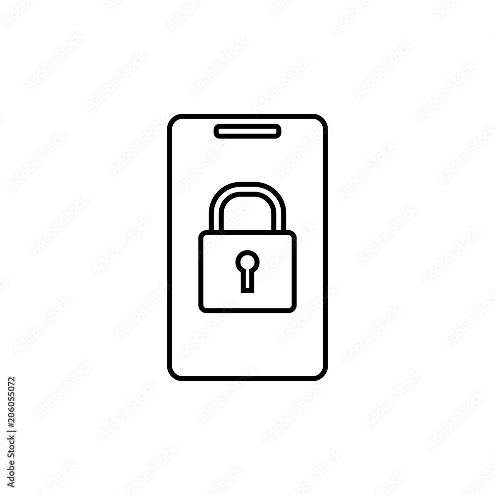 Aufkleber lock in a smart phone icon. Element of mobile banking for smart concept and web apps. Thin line lock in a smart phone icon can be used for web and mobile