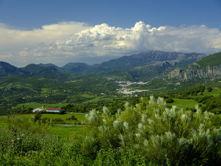 Fototapeta na wymiar Views from the Mirador Mojan de la Vibora, within the Parque natural de la Sierra de Grazalema, Andalucia, Spain