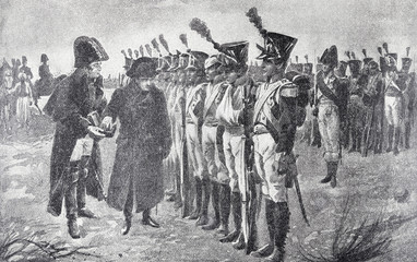 Napoleon überreicht Medaillen an seine Soldaten - obrazy, fototapety, plakaty