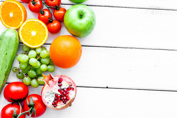 fruits and vegetables for healthy dinner on white background top