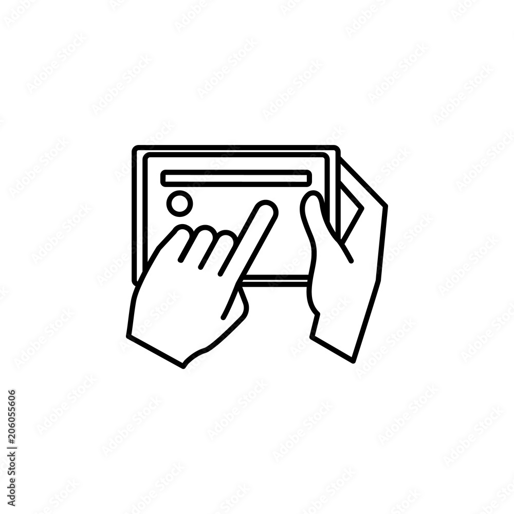 Poster tablet user icon. element of mobile banking for smart concept and web apps. thin line tablet user ic