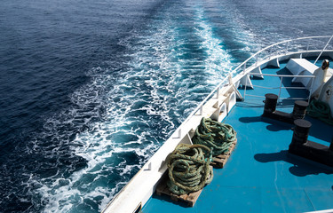 Ocean trail waves of cruise ship . © Train arrival