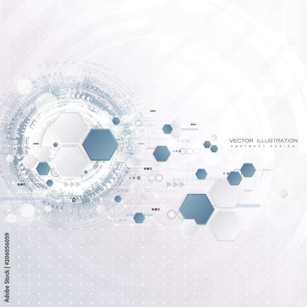 Aufkleber engineering technology with various elements digital space for content, network, business tech prese