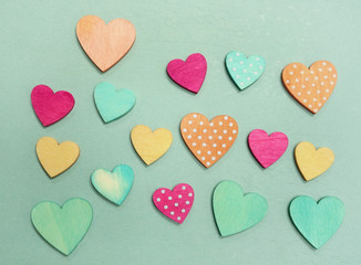 Pastel hearts on blue