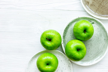 summer food with green apples on white background top view mock 