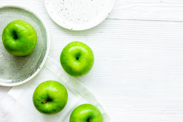 summer food with green apples on white background top view mock 