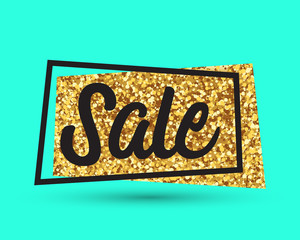 SALE banner with gold elements. Vector illustration.
