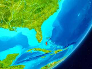Orbit view of Bahamas in red