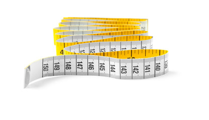 Measuring tape on white background