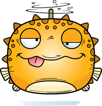 dizzy cartoon pufferfish with tongue out clip art preview