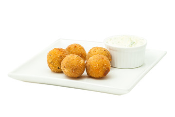 Cheese balls and mayonnaise sauce
