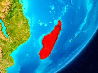 Orbit view of Madagascar in red