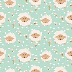 Sheep seamless vector baby pattern.