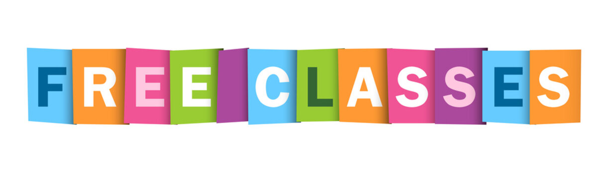 "FREE CLASSES" Colourful Letters Vector Icon