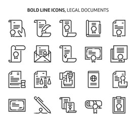 Legal documents , bold line icons