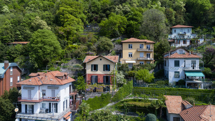 Fototapeta premium aerial view of chalet in the hills of Lake Como