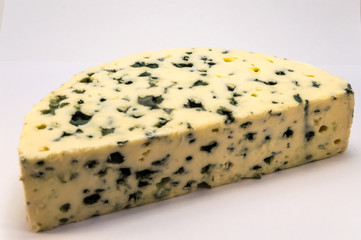 Half moon of Roquefort cheese from France