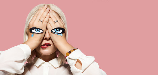Sad Woman Crying Girl Closed Eyes Eyes And Tears Painted On Her