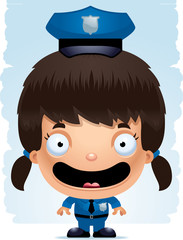 Cartoon Girl Police Officer Smiling