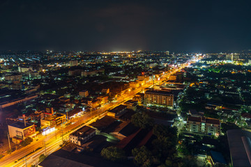 Aerial view of Nakhon Ratchasima city or Korat at night, Thailand