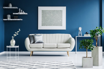 White and blue living room