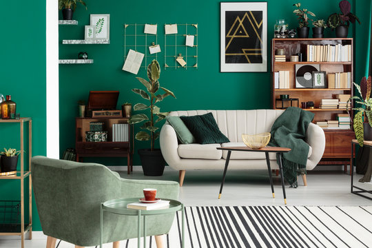 Green elegant living room interior