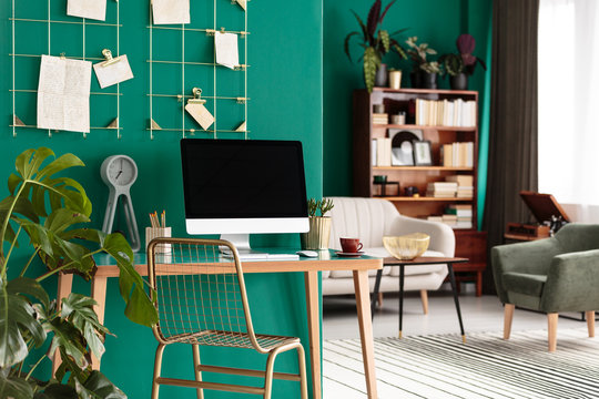 Green home office interior