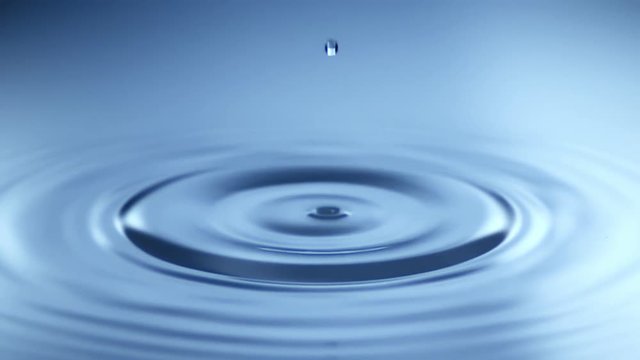 Slow Motion Water drop splash into calm water - shot with ultra high speed camera