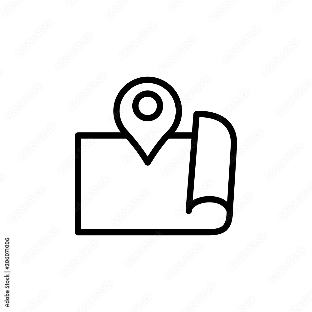 Aufkleber expanded map with pin icon. element of navigation for mobile concept and web apps. thin line expande