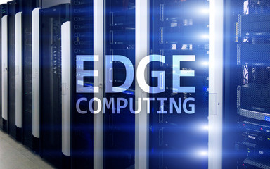 EDGE computing, internet and modern technology concept on modern server room background.