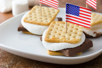 Homemade smores on brown background