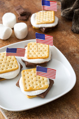 Homemade smores on brown background