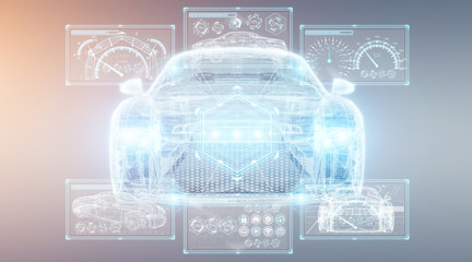 Modern digital smart car interface 3D rendering