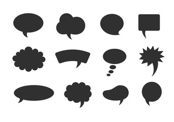 Speech balloon set black isolated. Flat bubbles for comics, memo and utterances. Vector illustration