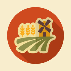 Field with a windmill and ears of wheat icon