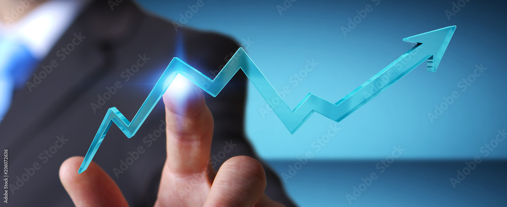 Aufkleber businessman using digital modern arrow 3d rendering