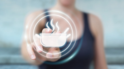 Businesswoman using application to order home made food online 3D rendering