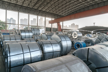 Steel coils inside a factory