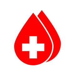 World Blood Donor Day, June 14. Red Blood drop with white cross sign.