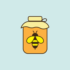 flat honey jar with bee icon on blue background