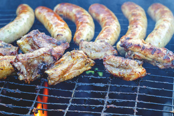 grilled sausages on the grill