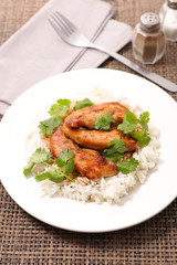 fried chicken with coriander and rice