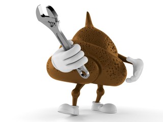 Poop character holding adjustable wrench
