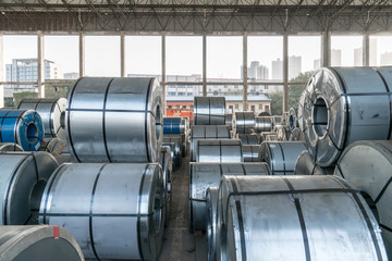 Steel coils inside a factory
