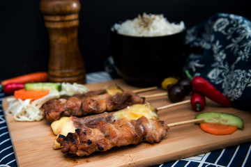 Traditional Japanese skewer Yakitori ready to eat