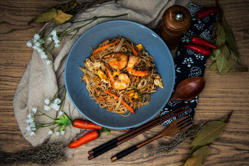 asian food fried noodle on the table