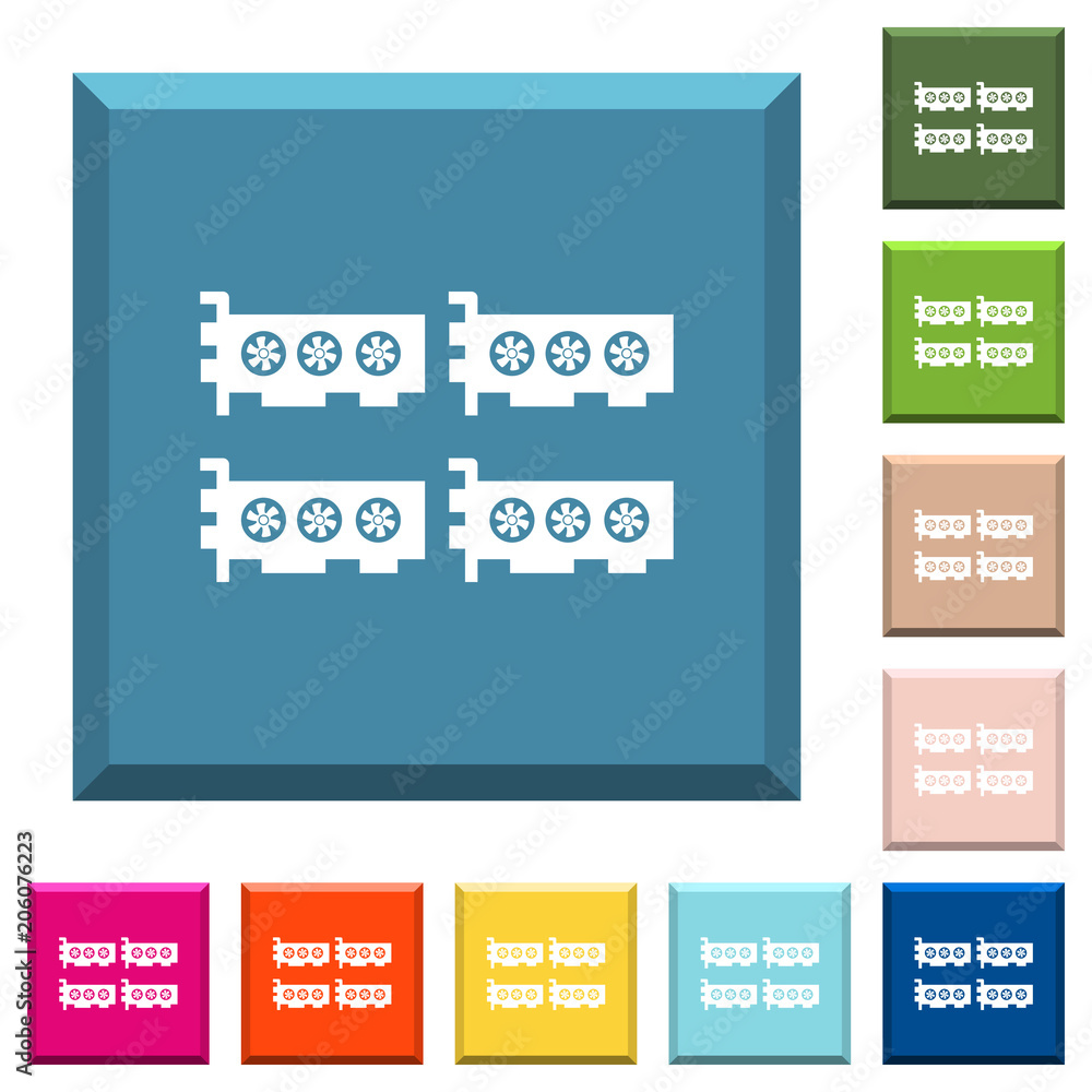 Poster cryptocoin mining farm white icons on edged square buttons