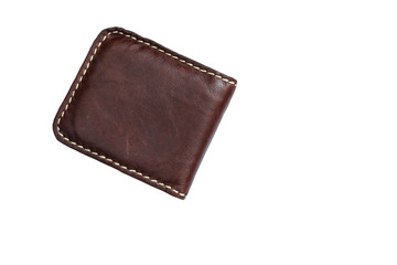 Vintage style of leather wallet isolated on white background