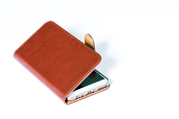 Smartphone with leather case cover