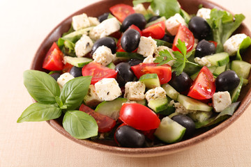 tomato, feta, olive and basil